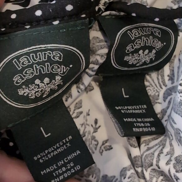 💠Laura Ashley Sleepwear Set Womens Size Large Black White Damask Robe Dress PJs - Picture 14 of 14